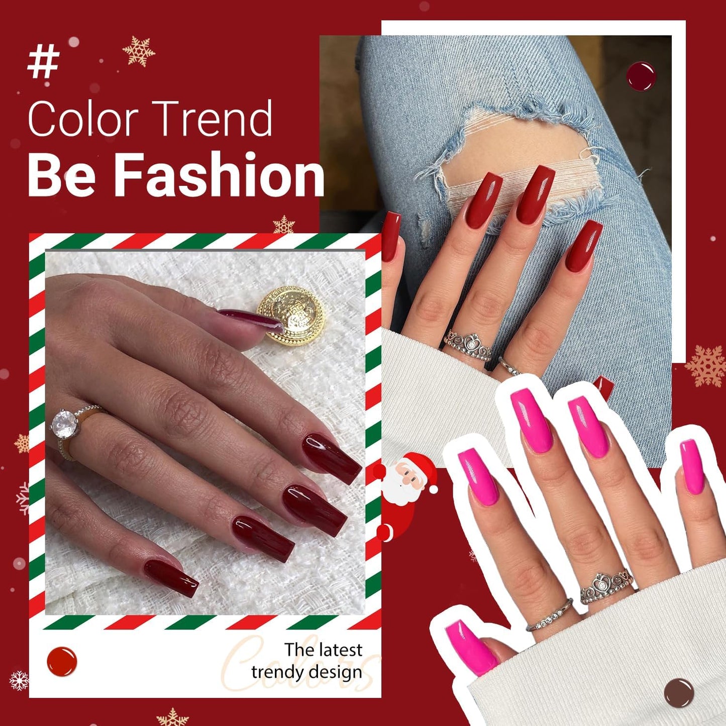 Red Press on Nails Medium Long Square,  Medium Coffin Nails Acrylic Nails Press Ons Glue on Nails Medium Length, Solid Color Fake Nails for Women Christmas Holiday Thick Artificial Nails