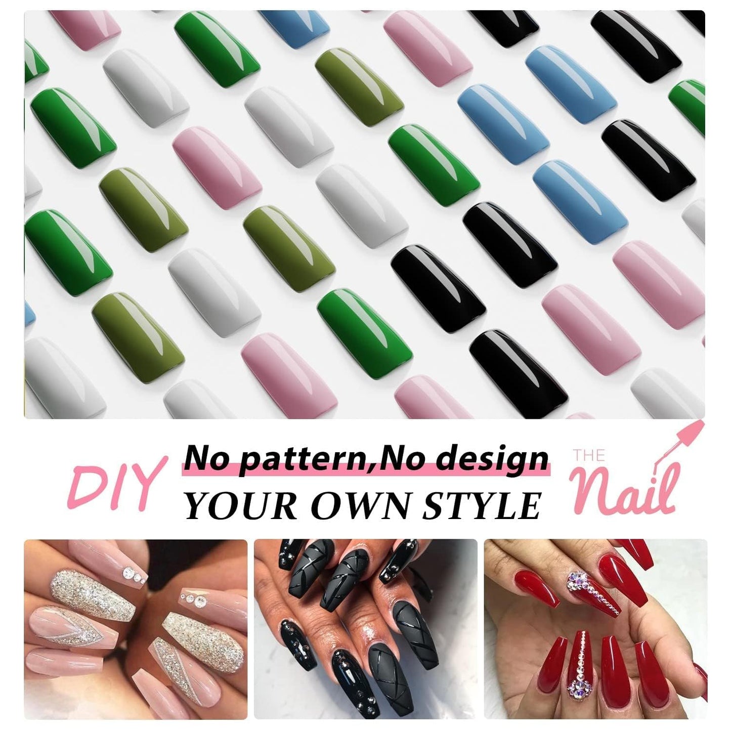 Red Press on Nails Medium Long Square,  Medium Coffin Nails Acrylic Nails Press Ons Glue on Nails Medium Length, Solid Color Fake Nails for Women Christmas Holiday Thick Artificial Nails